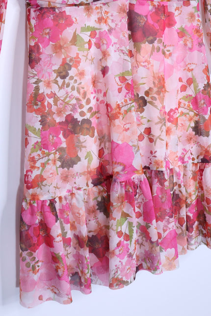 TED BAKER NWT Mildrd Mesh Mini Dress Pink Ruffle Shoulder Gathers Women's 0