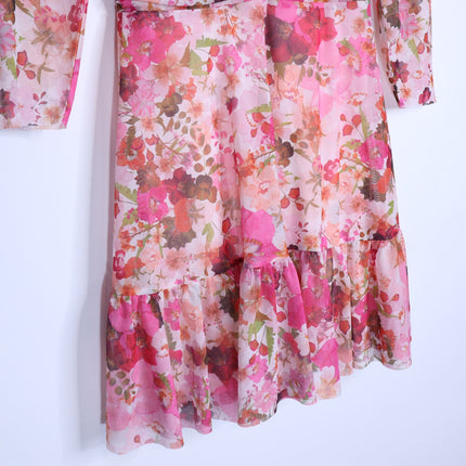 TED BAKER Mildrd Mesh Mini Dress NWT Pink Ruffle Shoulder Gathers Women's 0