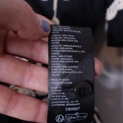MAEVE Short Sleeve Collared Mini Shirt Dress Black Embroidered Casual Women's XS