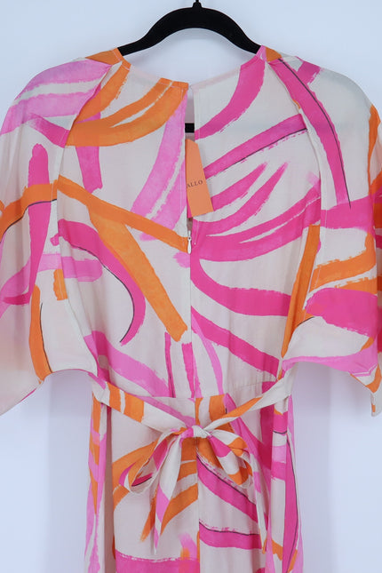 VILAGALLO Ginevra Lucca Print Maxi Dress Pink NWT Kimono Sleeve Women's 40/US 6