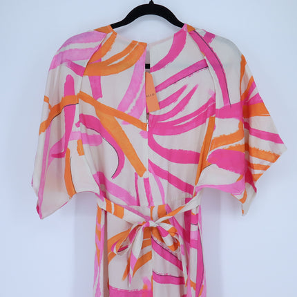 VILAGALLO Ginevra Lucca Print Maxi Dress Pink NWT Kimono Sleeve Women's 40/US 6