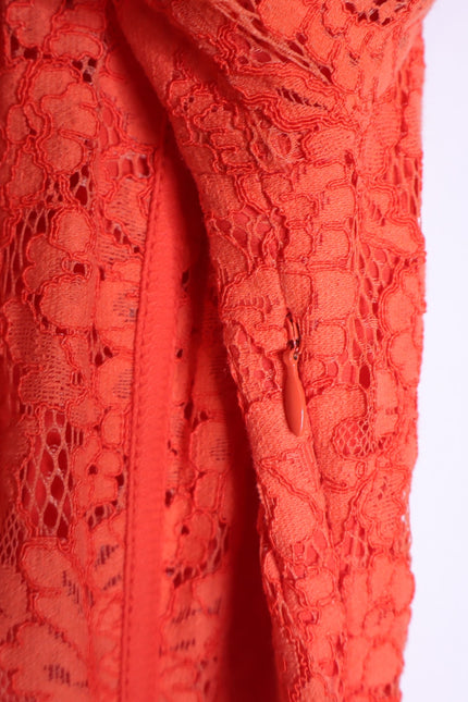 ME+EM Guipure Lace Ruffle Maxi Dress Papaya Orange Short Sleeve Women's 8