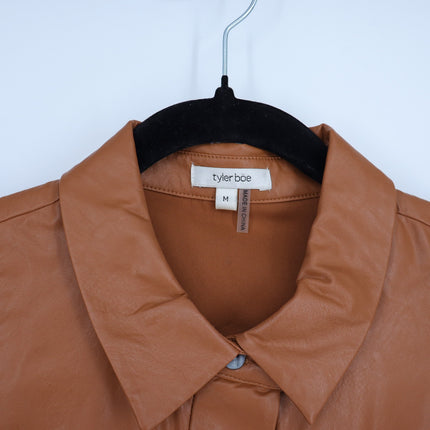 Tyler Boe Mitzi Vegan Leather Dress Light Brown Collared Short Sleeve Women's M