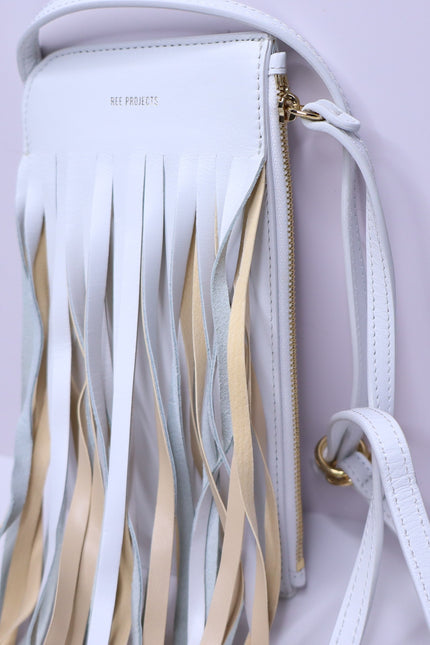 REE PROJECTS Do Fringe Leather Neck Pouch White Leather Crossbody Sling Bag