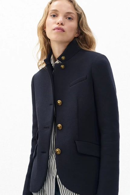 RAG & BONE Slade Textured Knit Blazer Navy Blue Long Sleeve 4-Pocket Women's 8