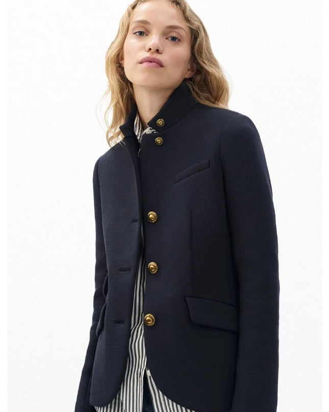 RAG & BONE Slade Textured Knit Blazer Navy Blue Long Sleeve 4-Pocket Women's 8
