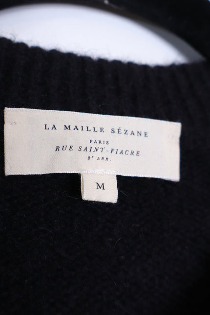 SEZANE Sacha Sweater Vest Cardigan Black w/ Gold Button Wool Blend Women's M