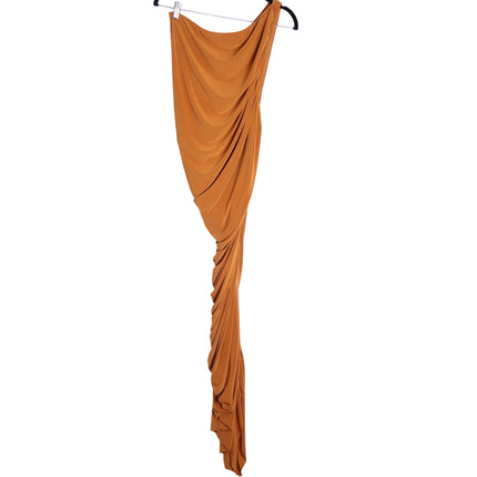 NORMA KAMALI Diana Ruched Gown Cinnamon Orange Midi Dress Women's L/40