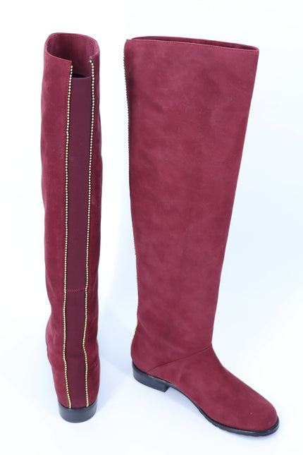 STUART WEITZMAN Back Talk Suede Knee High Boots Scarlet Red Gold Women's 5.5M
