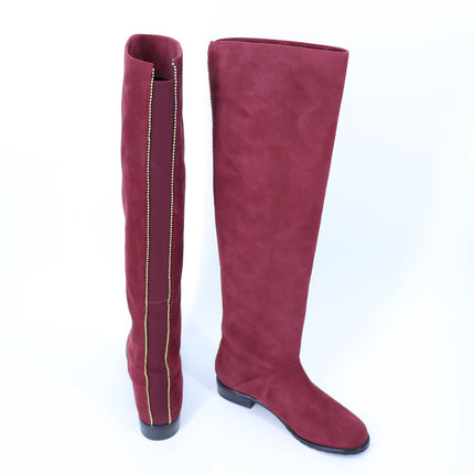 STUART WEITZMAN Back Talk Suede Knee High Boots Scarlet Red Gold Women's 5.5M