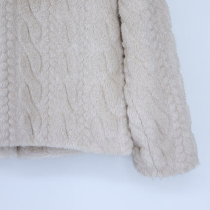 Avec Les Filles Faux Fur Cable Knit Jacket Beige Button Up Collared Women's XS