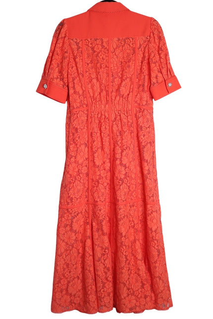 ME+EM Guipure Lace Ruffle Maxi Dress Papaya Orange Short Sleeve Women's 8