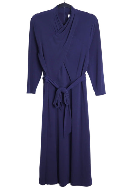 THE FOLD Wrap Belted Midi Dress Navy Blue Long Sleeve Women's 8