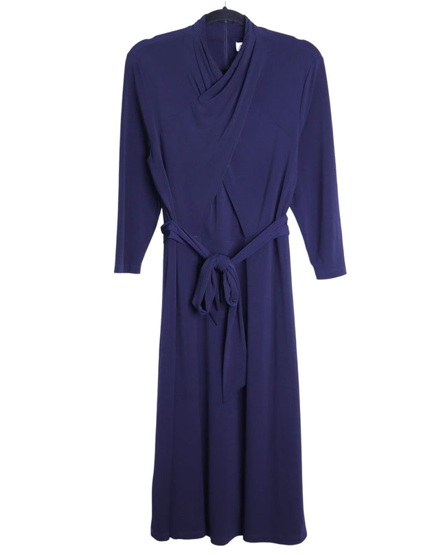 THE FOLD Wrap Belted Midi Dress Navy Blue Long Sleeve Women's 8