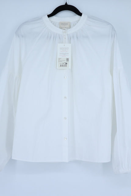 SEZANE Nerissa Button Up Shirt Ecru White Oragnic Cotton Poplin Women's 40/US 8