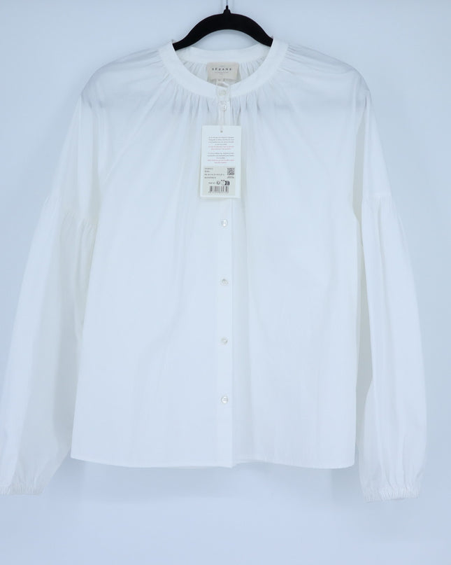 SEZANE Nerissa Button Up Shirt Ecru White Oragnic Cotton Poplin Women's 40/US 8