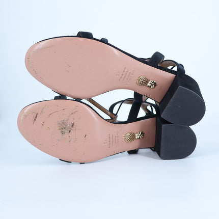 Aquazzura Beverly Hills Sandal Black Suede Block Heel Women's 40/US 10