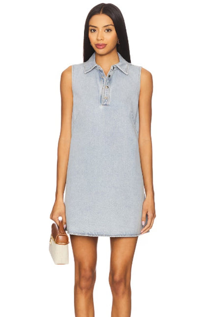 FRAME The City Shift Dress Betty Blue Denim Sleeveless Collared Women's 10