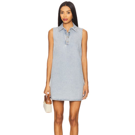 FRAME The City Shift Dress Betty Blue Denim Sleeveless Collared Women's 10