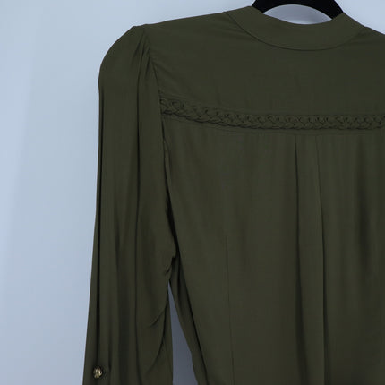 Odille Facile Camp Shirt Olive Green Belted Popover Tunic Long Sleeve Women's 4