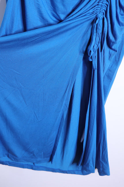 REISS Rosie Long Sleeve Maxi Dress Blue Side Ruching Women's 8