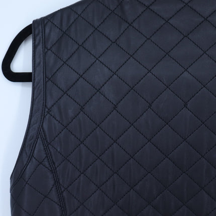 Worth New York Quilted Faux Leather Vest Black Full Zip Collared Women's XSP
