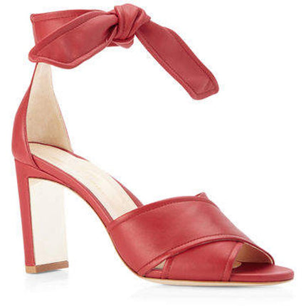 MARION PARKE Leather Ankle Tie Sandal Red Open Toe Blocked Heel Women's 38/US 8
