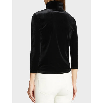 L'agence Coralie Turtleneck Top Black Velvet 3/4 Sleeve Relaxed Fit Women's M