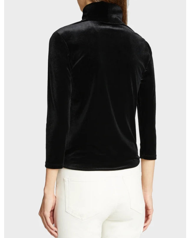 L'agence Coralie Turtleneck Top Black Velvet 3/4 Sleeve Relaxed Fit Women's M