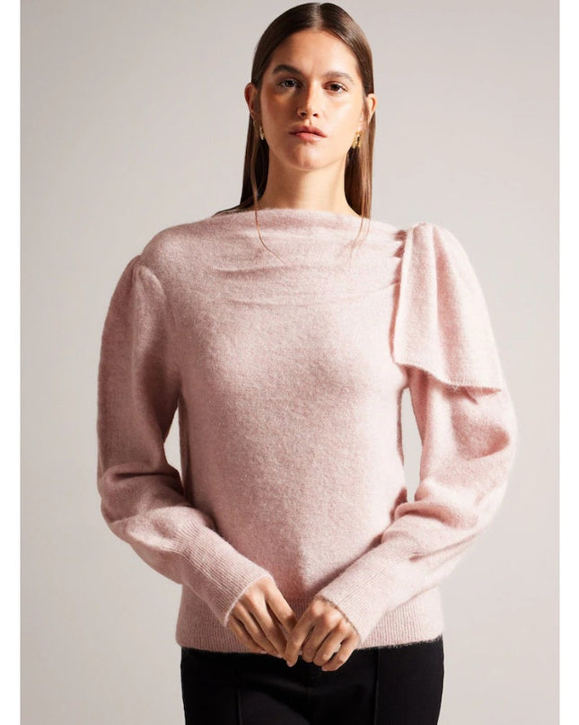 TED BAKER Larbow Statement Bow Sweater NWT Pink Wool Pullover Women's 0/US 2