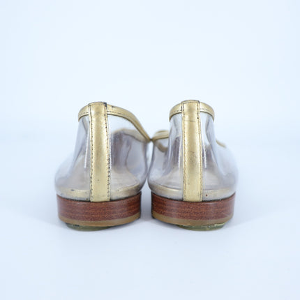 Chanel 2007 Interlocking CC Gold Ballet Flats Leather Almond Toe Women's 36/US 6