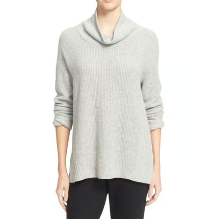 Vince Side Zip Ribbed Pullover Sweater Gray Cowl Neck Cashmere Wool Women's S