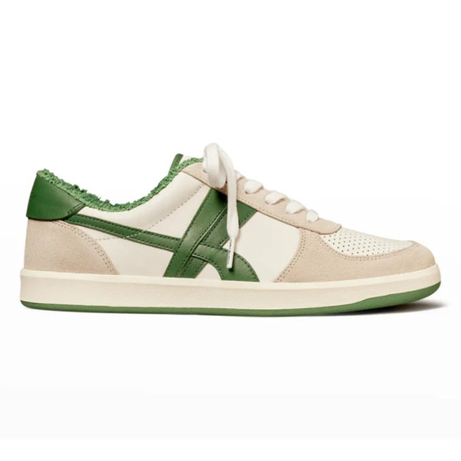 TORY BURCH Hank Court Sneakers White Green Lace Up Low Top Women's 8.5