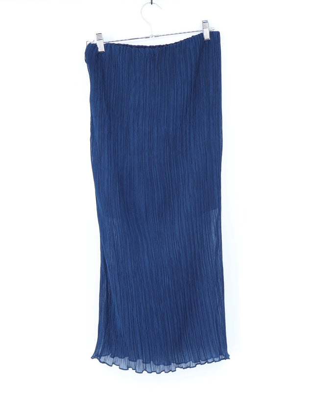 Worth Pleated Pencil Midi Skirt Ink Blue NWT Semi Sheer Women's SP