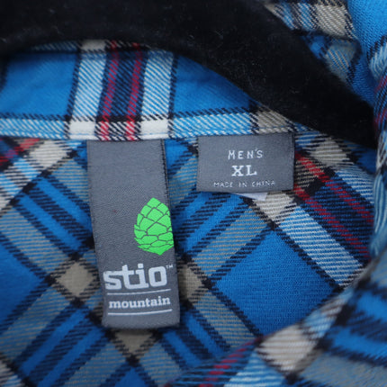 STIO Slipstone Midweight Flannel Shirt Blue Plaid Cotton Long Sleeve Men's XL
