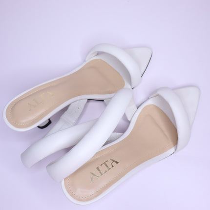 ALTA Ophelia Heeled Sandals White Cowhide Leather Pointed Toe Women's 8