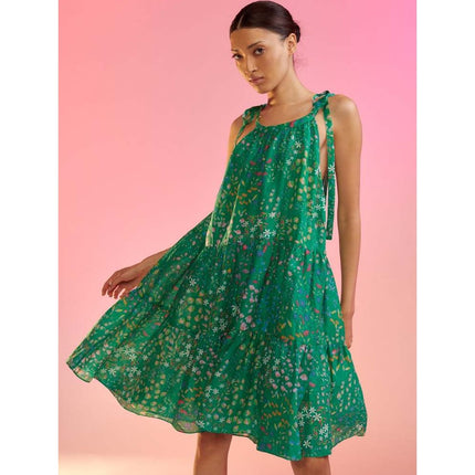 CYNTHIA ROWLEY Layla Floral Halter Dress Green NWT Knee Length Women's L
