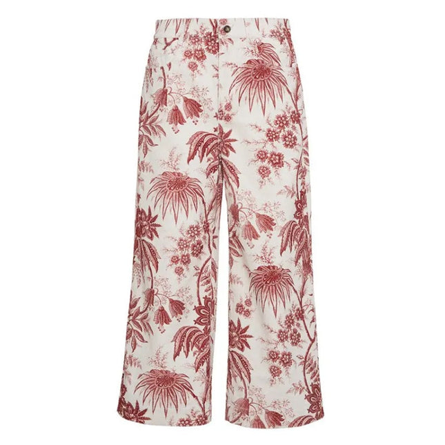 Cara Cara Sonia Pant Jacobean Red Printed Corduroy Crop Wide Leg Women's 4