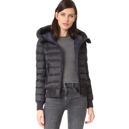 Soia & Kyo Tiphanie Hooded Bomber Jacket Black Puffer Long Sleeve Women's L