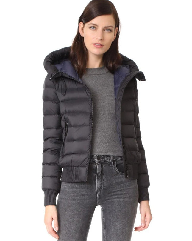 Soia & Kyo Tiphanie Hooded Bomber Jacket Black Puffer Long Sleeve Women's L