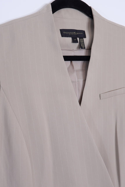 DONNA KARAN NWT Pinstripe Double Breasted Vest Cobblestone Cream Women's 10P
