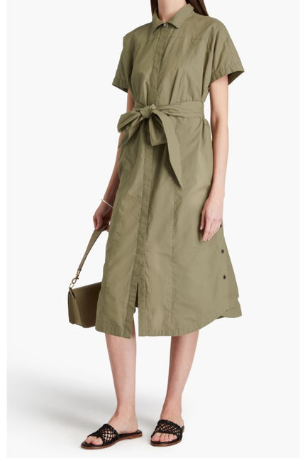 DEREK LAM NWT Mikala Belted Shirt Dress Oregano Green Short Sleeve Women's M