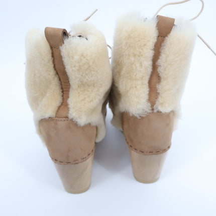 NO. 6 Clog Shearling Suede Ankle Boot Tan Heeled Lace Up Women's 42/US 11.5