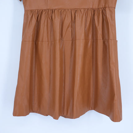 Tyler Boe Mitzi Vegan Leather Dress Light Brown Collared Short Sleeve Women's M