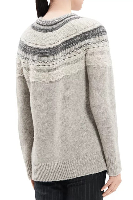 THEORY Fair Isle Sweater Melange Light Grey Wool Blend Long Sleeve Women's P/00