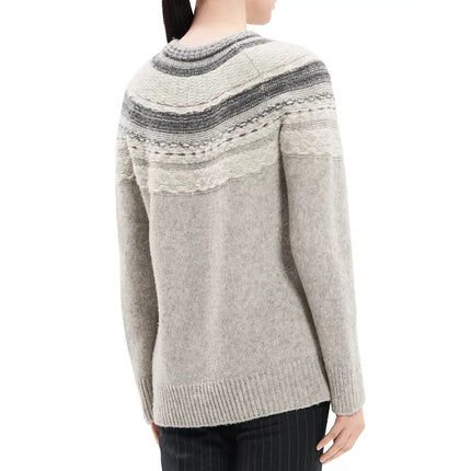 THEORY Fair Isle Sweater Melange Light Grey Wool Blend Long Sleeve Women's P/00