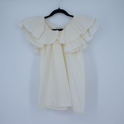 Mille Beja Ruffle Top Ivory Cotton Flutter Sleeve Blouse Women's XXS