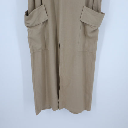 Zara Linen Blend Midi Dress Beige NWT Half Button Pullover Women's XS