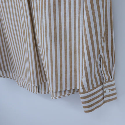 Sezane Tomboy Shirt Ecru Camel Stripes Button Up Long Sleeve Women's 44/US 12