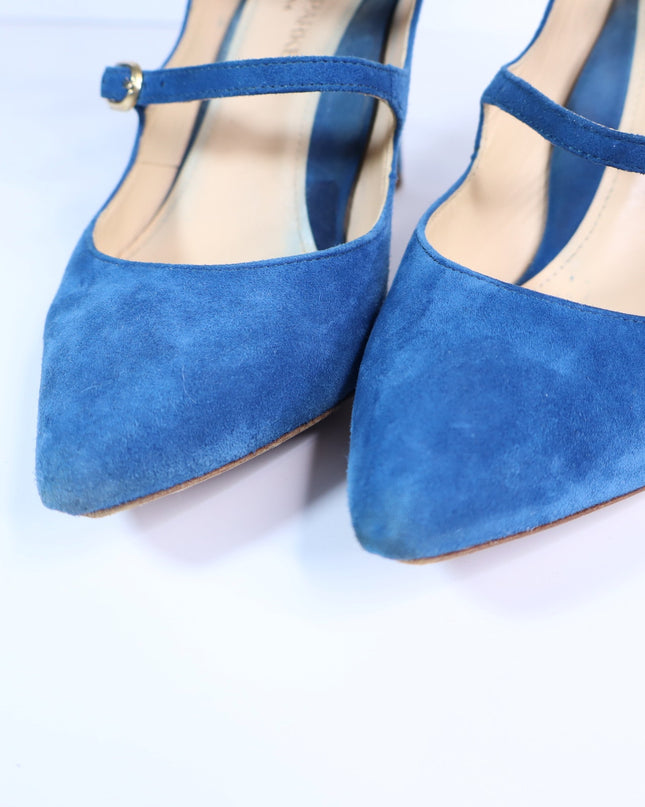 MARION PARKE Mitchell Suede Caged Heel Blue Multi Buckle Women's 36/US 6